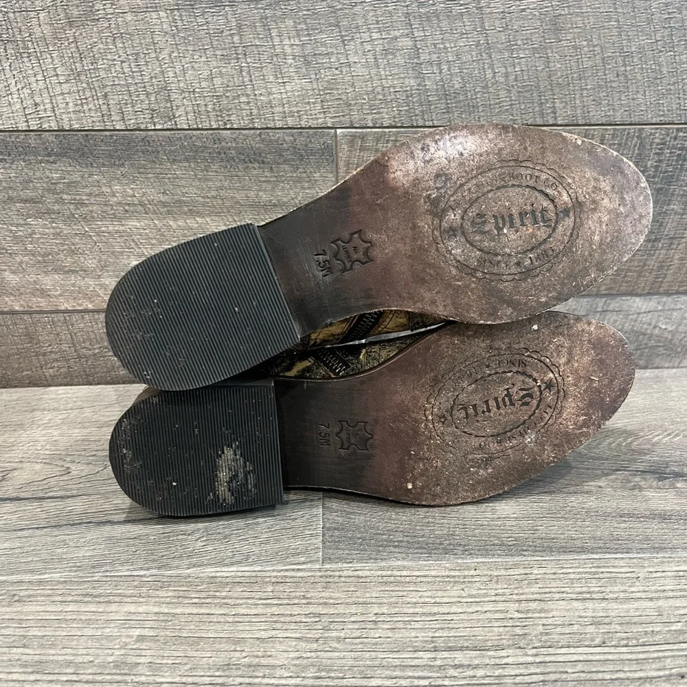 Spirit Lucchese Short boots Olivia crackled brown Black leather Moto Western 7.5 - Picture 6 of 9